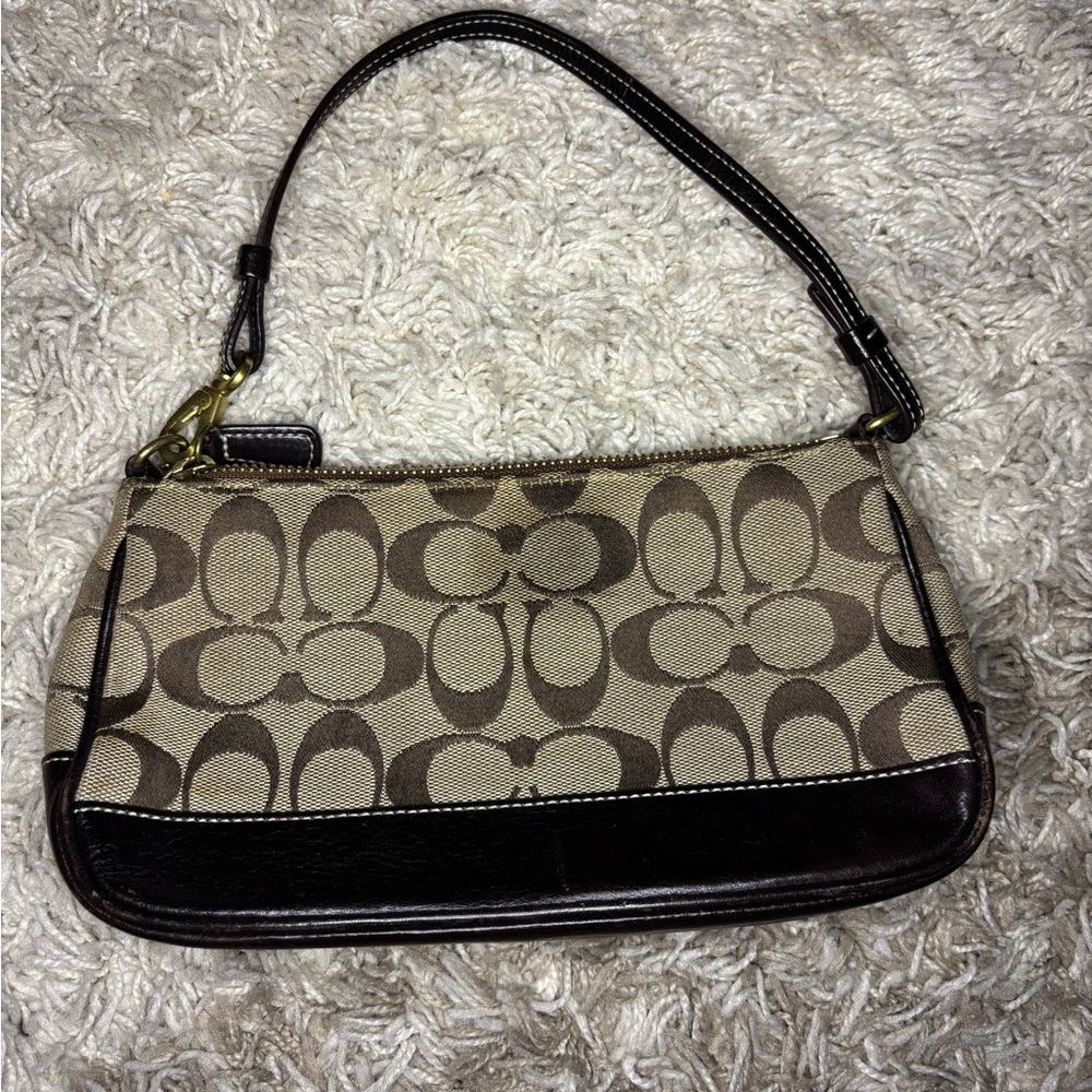 Coach Tan and Brown Signature Shoulder Bag